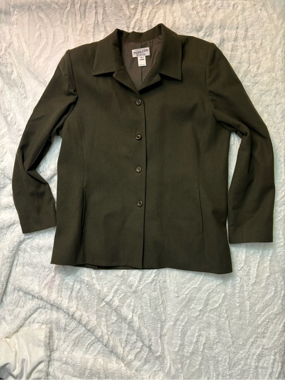 Vintage Women’s Pendleton 100% Virgin Wool Olive Green Suit Coat Blazer Size 16